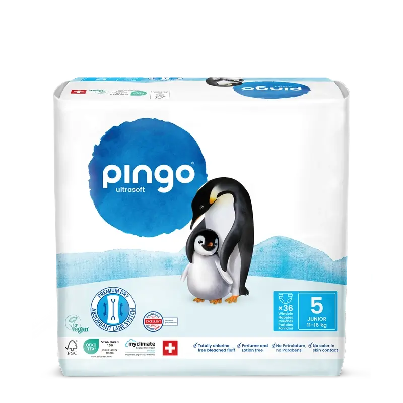Fraldas ecológicas Pingo tamanho 5 (11-16 kg), 36 unidades.