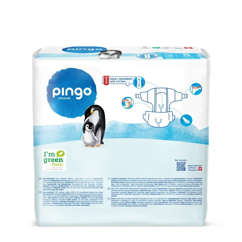 Fraldas ecológicas Pingo tamanho 5 (11-16 kg), 36 unidades.
