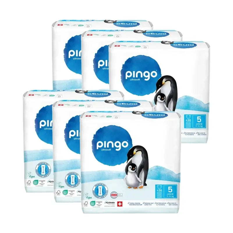 Fraldas Ecológicas Pingo Tamanho 5 (11-16 Kg), 6X36 unidades