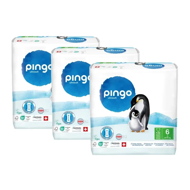 Fraldas Ecológicas Pingo Tamanho 6 (13-18 Kg), 3X32 unidades
