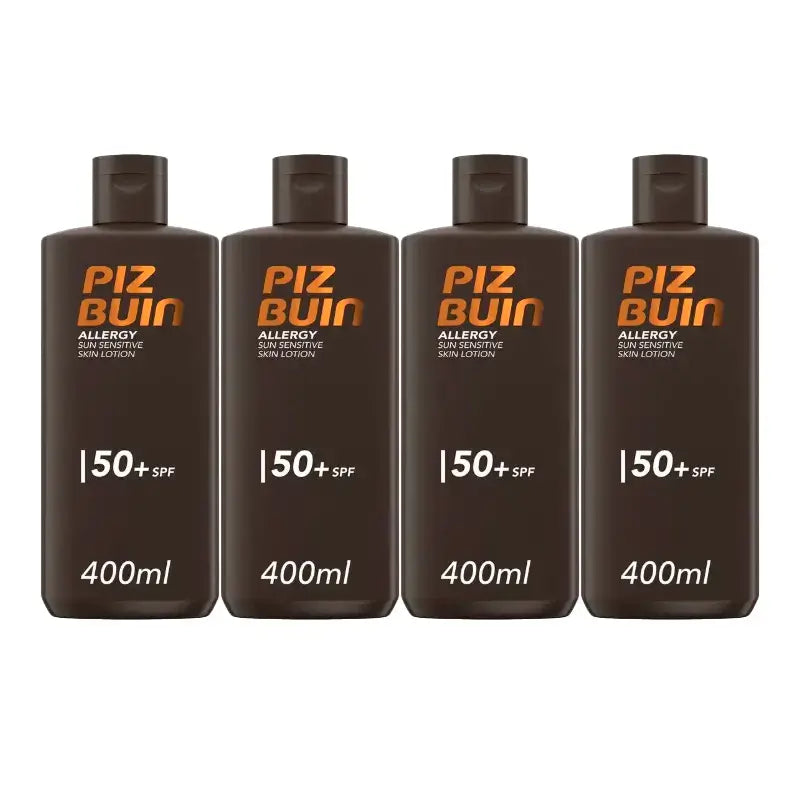 Piz Buin Protetor solar corporal anti-alérgico SPF50, embalagem de 4 x 400 ml