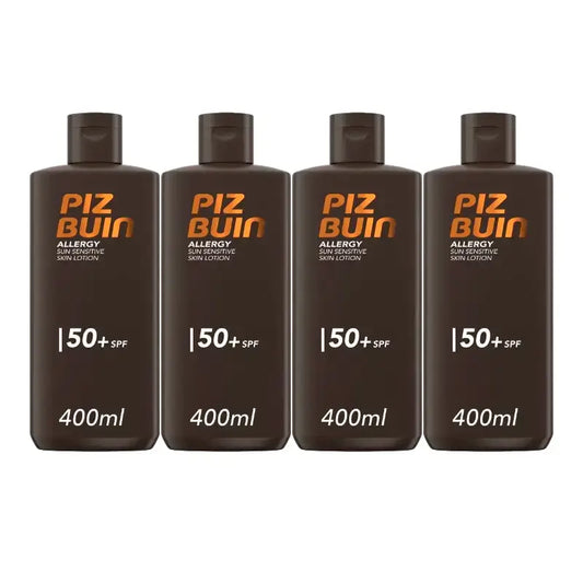 Piz Buin Protetor solar corporal anti-alérgico SPF50, embalagem de 4 x 400 ml