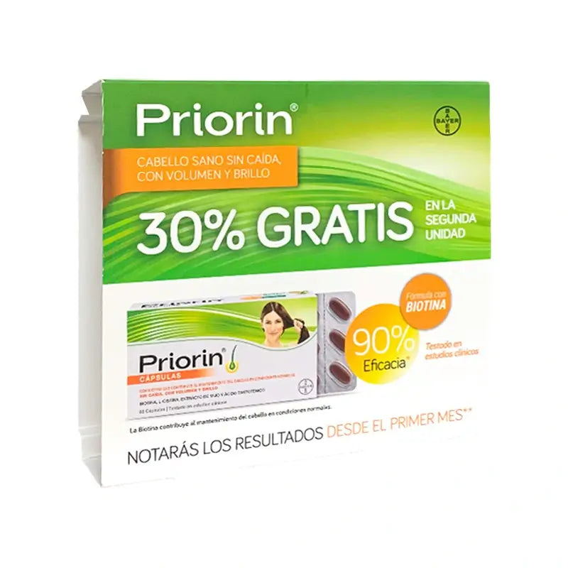 PriorIn Duplo Cabelo saudável sem queda de cabelo, 2X60 cápsulas