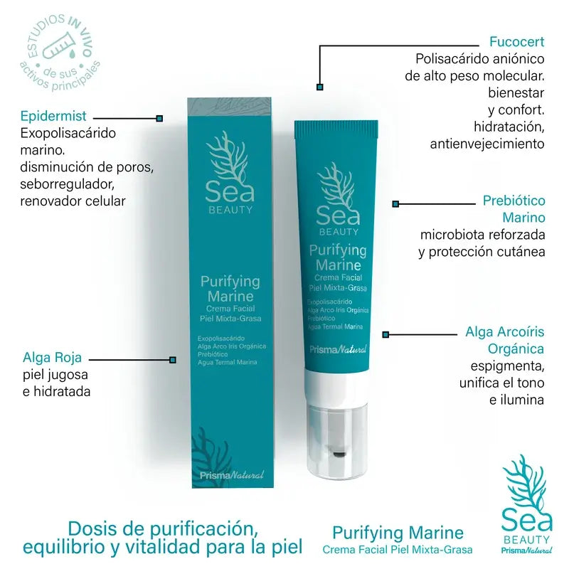 Prisma Natural Sea Beauty Emulsão Facial Purificante Marinha para Pele Mista, 50 ml