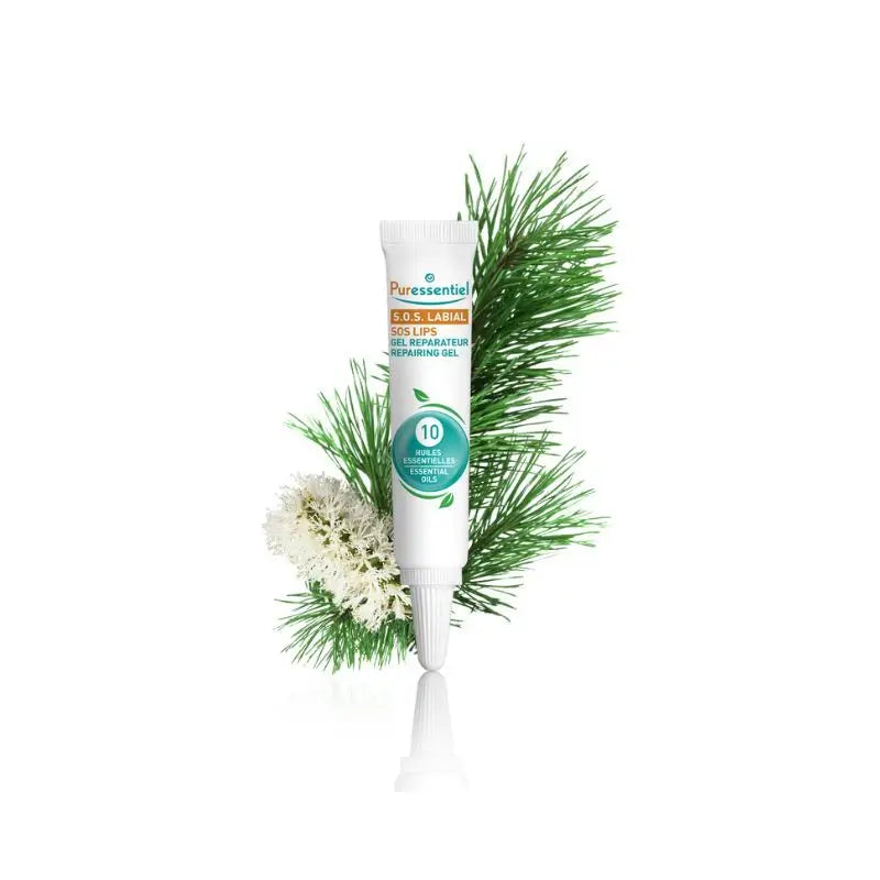 Puressentiel S.O.S. Gel de reparação dos lábios com 10 óleos essenciais, 5 ml