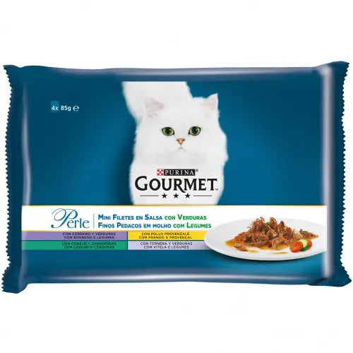 Gourmet Perle Laminas Legumbres Cordero Caja 12X4X85Gr, comida húmeda para gatos