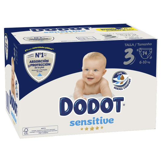 Dodot Fraldas para bebés sensíveis tamanho 3, 74 fraldas