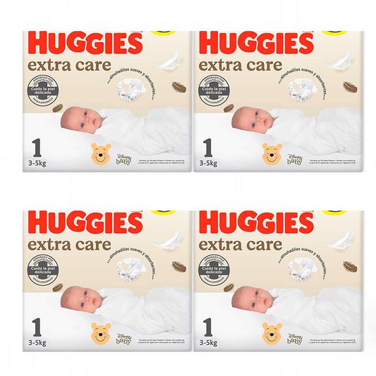 Pack 4 x Fraldas para recém-nascidos Huggies Extra Care Tamanho 1 (3-5KG), 112 unidades.