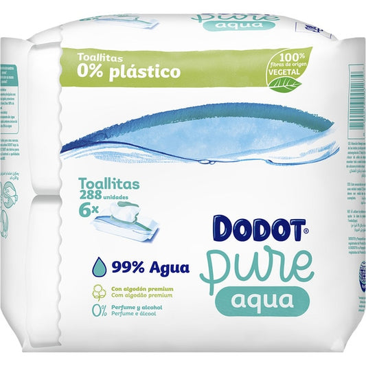 Dodot Pure Aqua Toalhetes de bebé 0% Plástico , 288 unidades