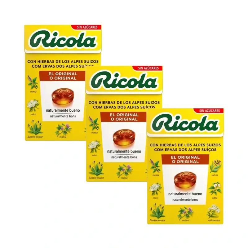 RICOLA AÇÚCAR SEM AÇÚCAR E AÇÚCARES DE ESTÉVIA Embalagem 3 x 50 G