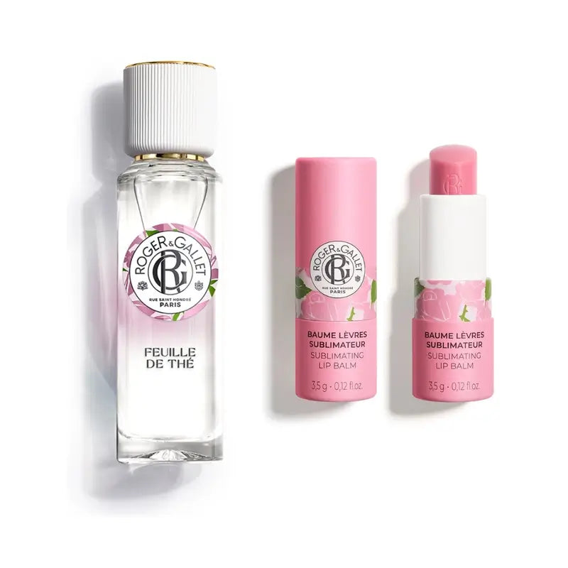 Roger & Gallet Bálsamo labial rosa + Água perfumada de bem-estar Feuille De Thé