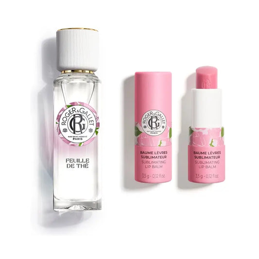 Roger & Gallet Bálsamo labial rosa + Água perfumada de bem-estar Feuille De Thé