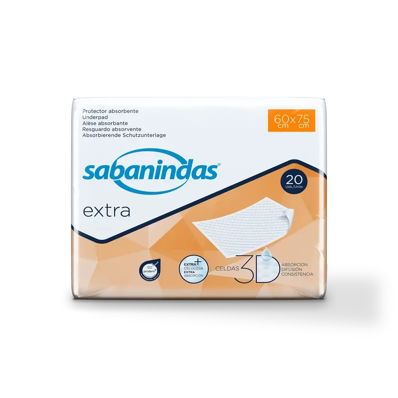 Sabanindas Extra Large Absorbent Pad 60 X 75 Cm. , 20 unidades.