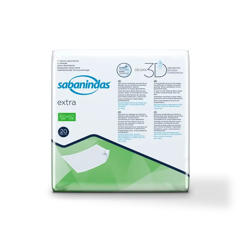 Sabanindas Extra Medium Absorbent Pad 60 X 60 Cm. , 20 unidades.