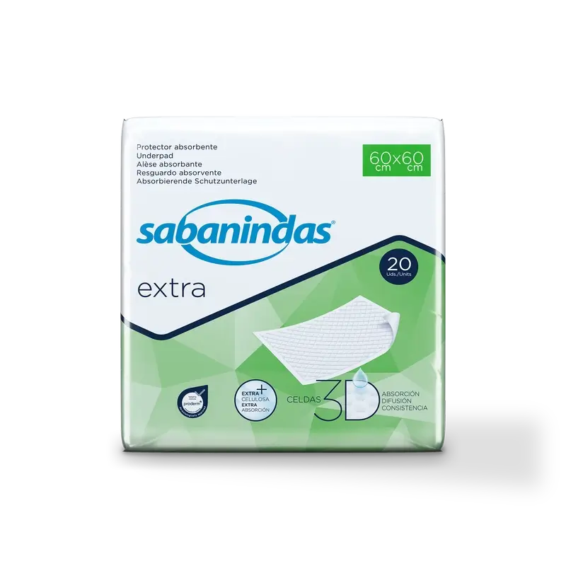 Sabanindas Extra Medium Absorbent Pad 60 X 60 Cm. , 20 unidades.