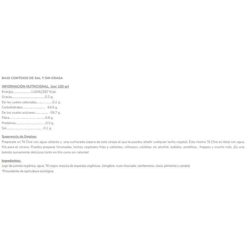 Salud Viva Xarope de Massala Chai 320Gr Eco Sg Vegan**