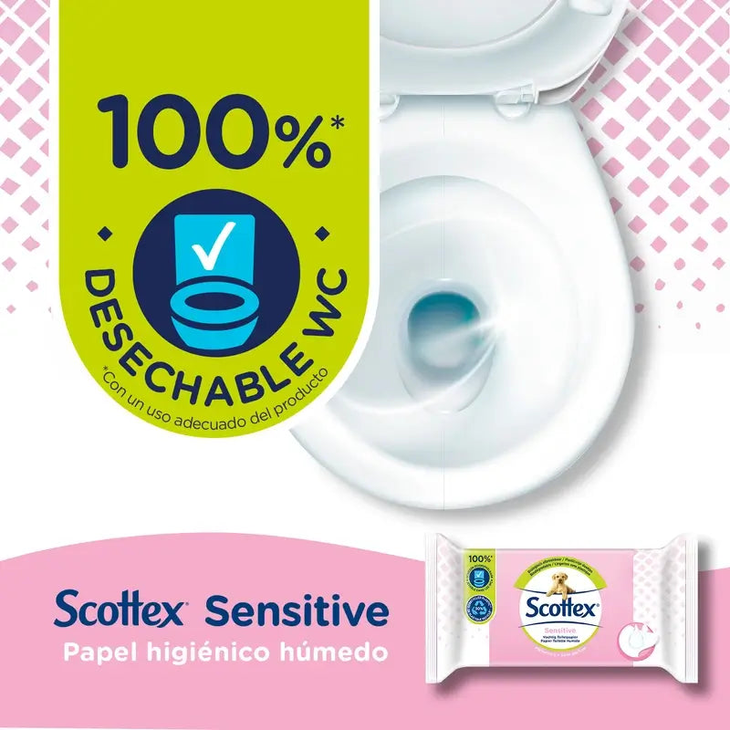 Papel higiénico húmido Scottex Sensitive, 38 unidades.