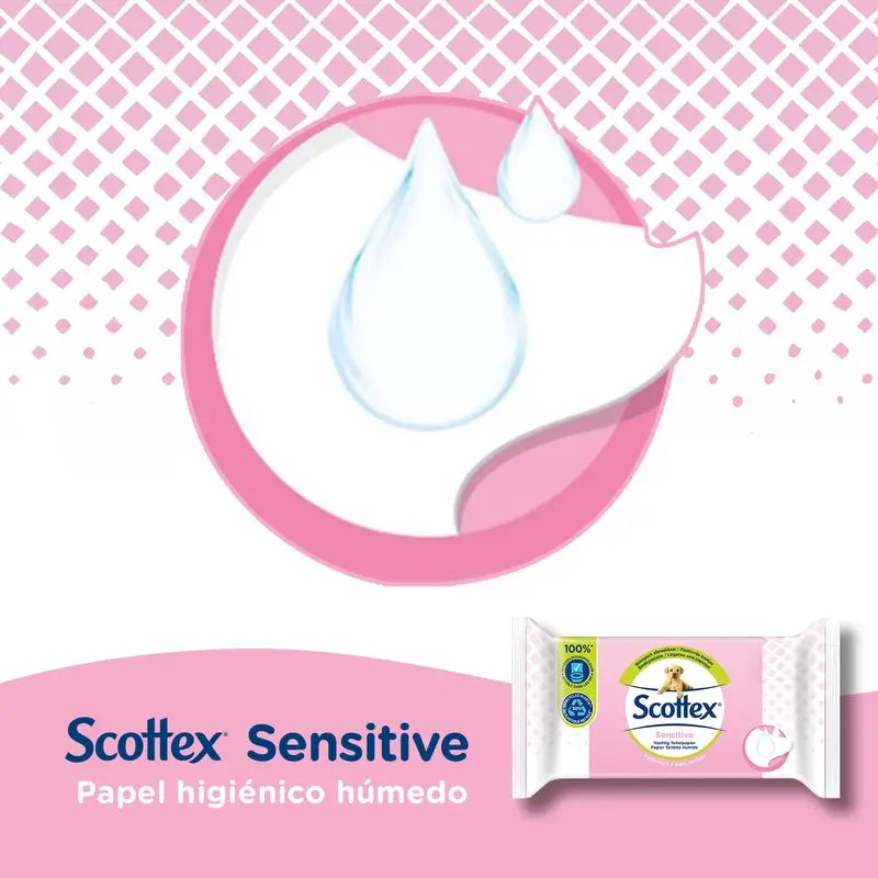 Papel higiénico húmido Scottex Sensitive, 38 unidades.