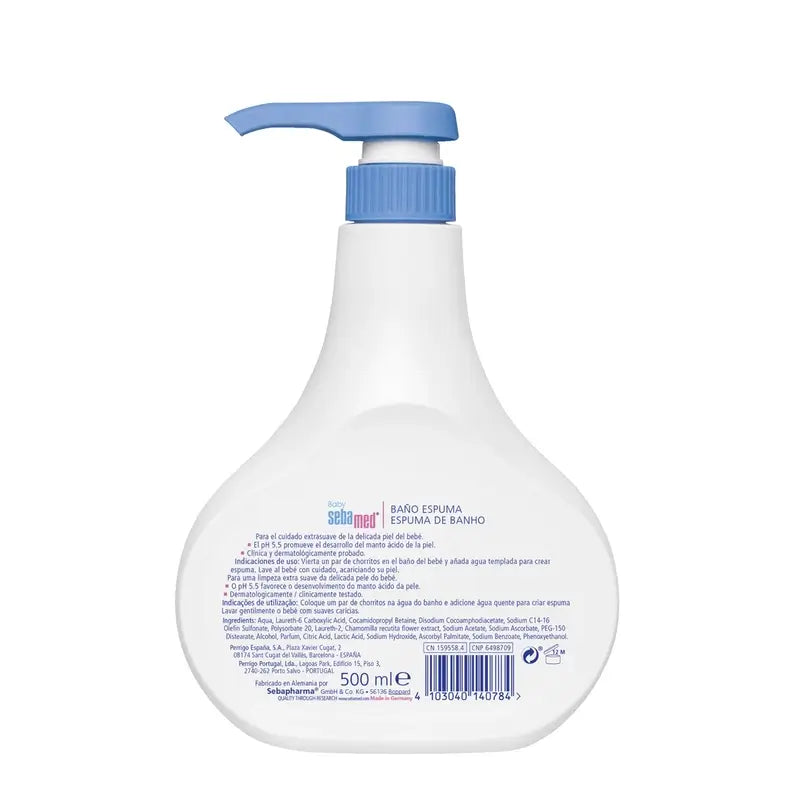 BANHO DE ESPUMA DE BEBÊ SEBAMED ESPUMA PARA PELE DELICADA 500 ML