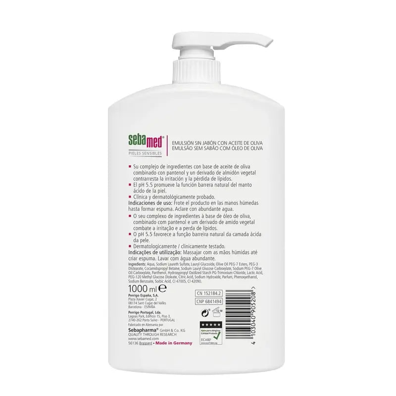 EMULSÃO DE GEL SEBAMED EMULSÃO SEM SABÃO COM AZEITE DE OLIVA 1000 ML