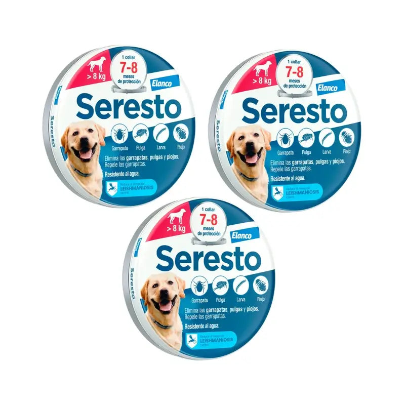 Coleira Seresto +8Kg Grande Pack 3 unidades