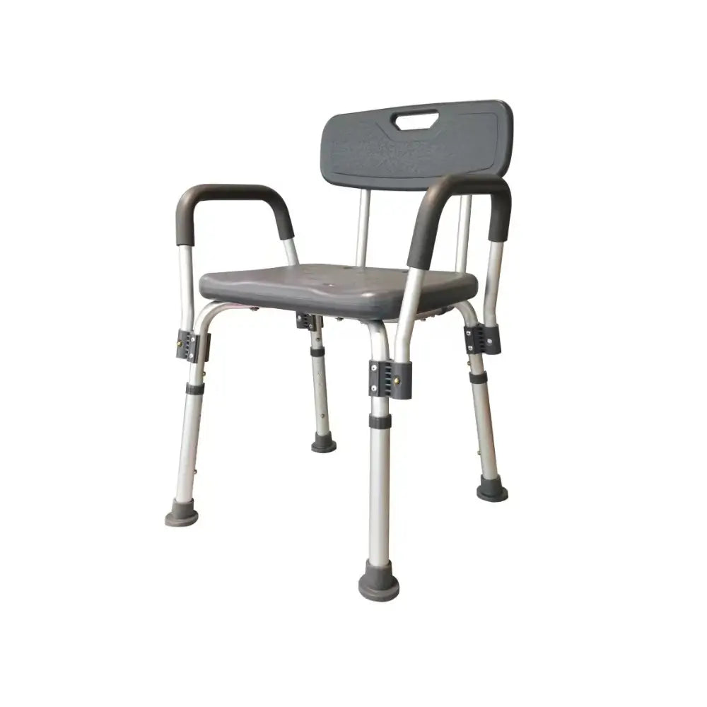 cadeira de duche ajustável com apoios de braços, cinzenta