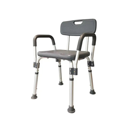 cadeira de duche ajustável com apoios de braços, cinzenta
