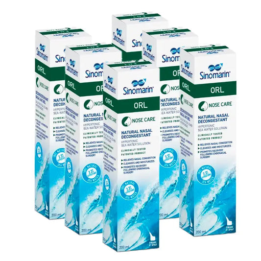 Descongestionante nasal Sinomarin Orl, embalagem de 6 x 200 ml