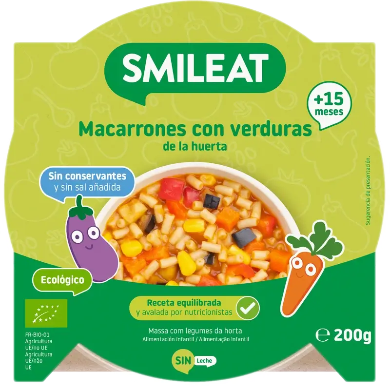 Smileat Prato Pequeno Macarrão com Legumes da Horta Eco, 200 g