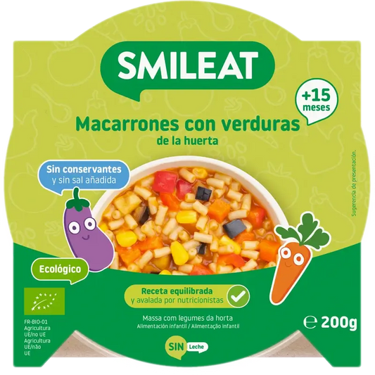 Smileat Prato Pequeno Macarrão com Legumes da Horta Eco, 200 g