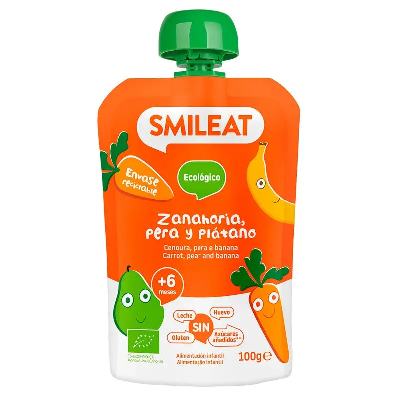 Smileat Pera, Cenoura e Banana Pouch Eco , 100 g