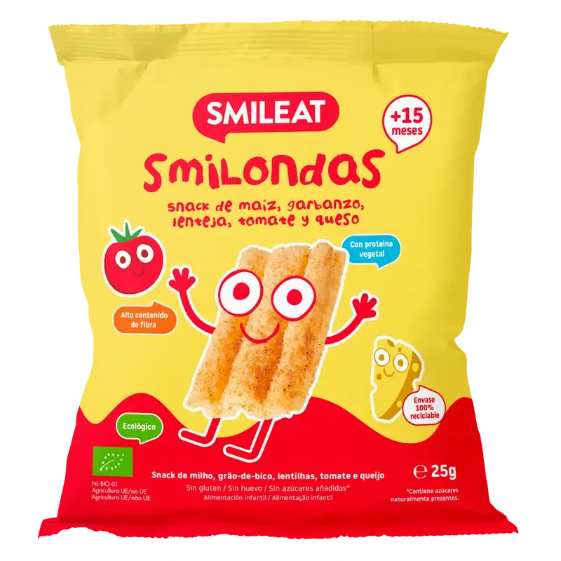 Smileat Smilondas Snack de Milho, Legumes, Tomate e Queijo , 25 gramas
