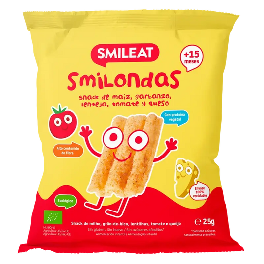 Smileat Smilondas Snack de Milho, Legumes, Tomate e Queijo , 25 gramas