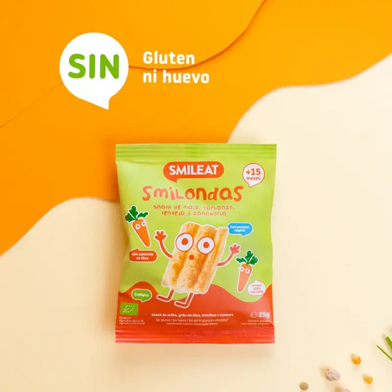 Smileat Smilondas Snack de milho, legumes e cenoura , 25 gramas