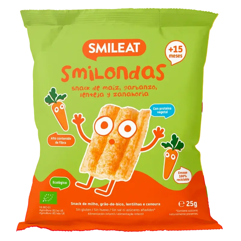 Smileat Smilondas Snack de milho, legumes e cenoura , 25 gramas