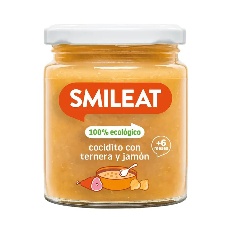 Frasco de guisado de carne e fiambre Smileat, 230 gramas