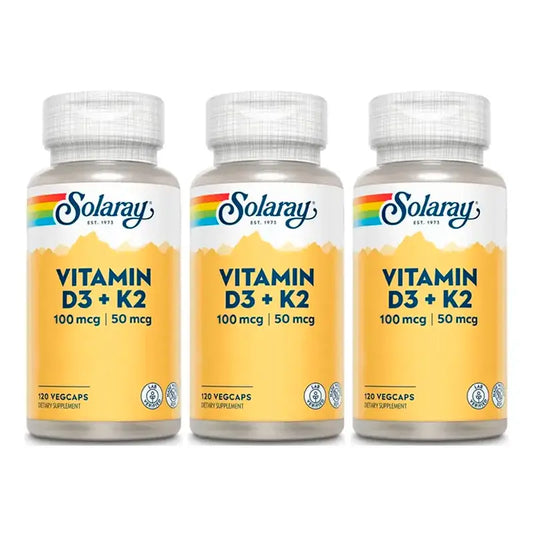 Solaray Vitamina D3 e K2 (Mk7) Embalagem 3 x 120 cápsulas