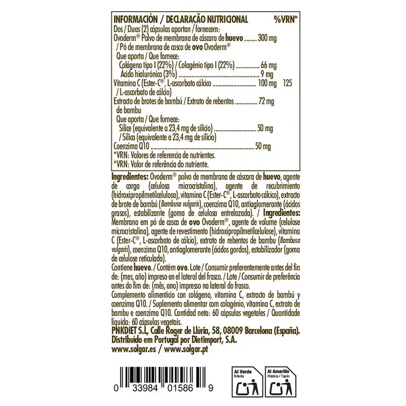 Solgar Colagénio Vegetariano Ovoderm, 60 Cápsulas Vegetais