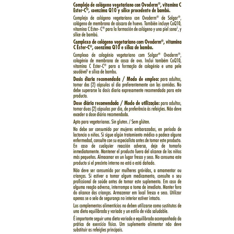 Solgar Colagénio Vegetariano Ovoderm, 60 Cápsulas Vegetais