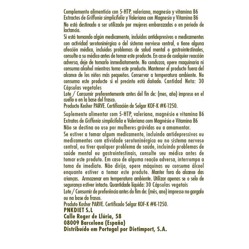 Solgar Griffonia 5 HTP Complex, 30 cápsulas