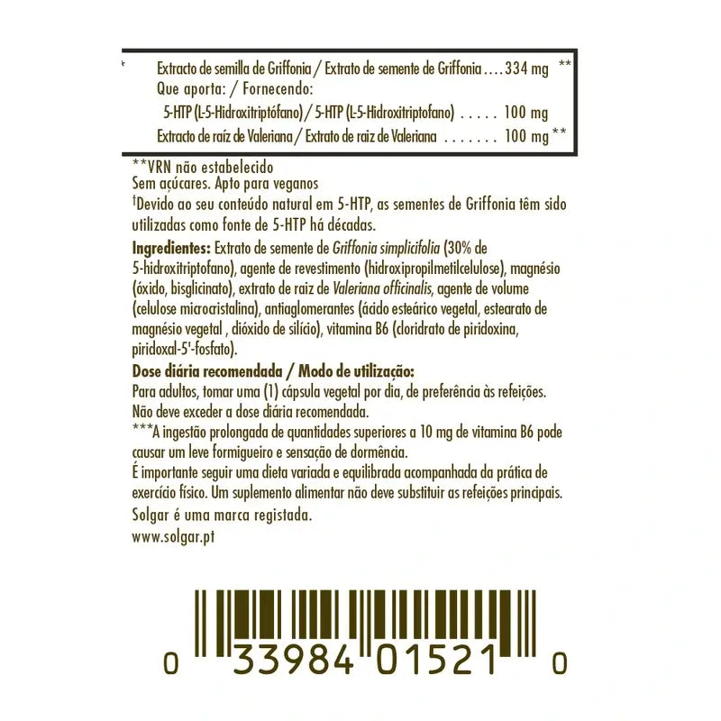 Solgar Griffonia 5 HTP Complex, 30 cápsulas