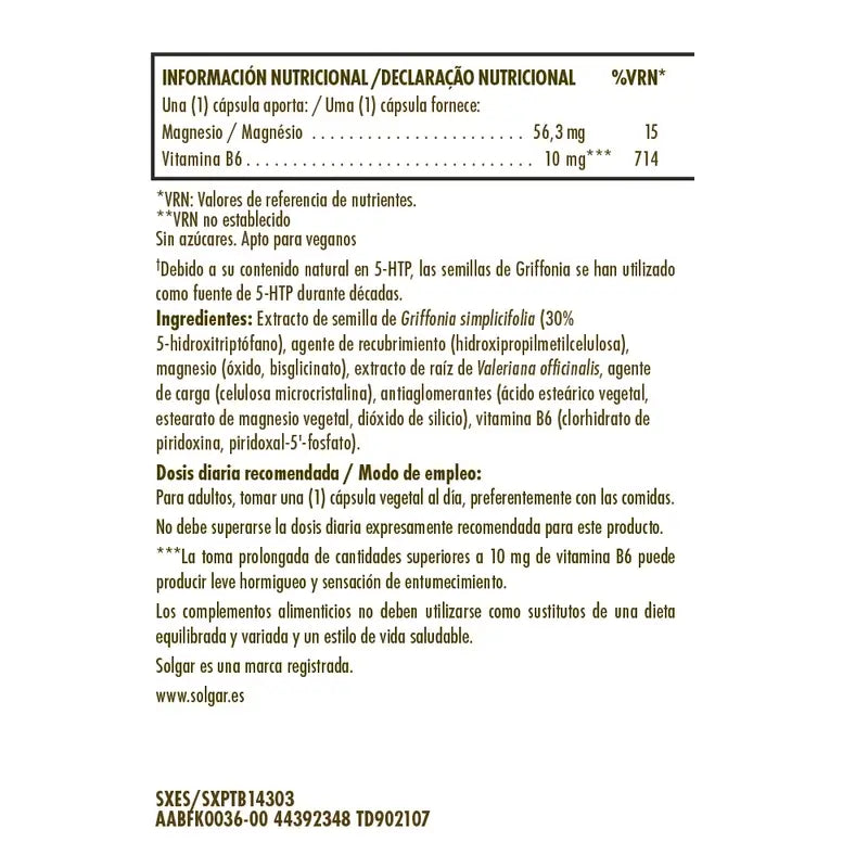 Solgar Griffonia 5 HTP Complex, 90 cápsulas