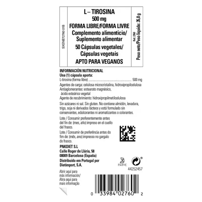 Solgar L-Tirosina 500mg, 50 Cápsulas Vegetais
