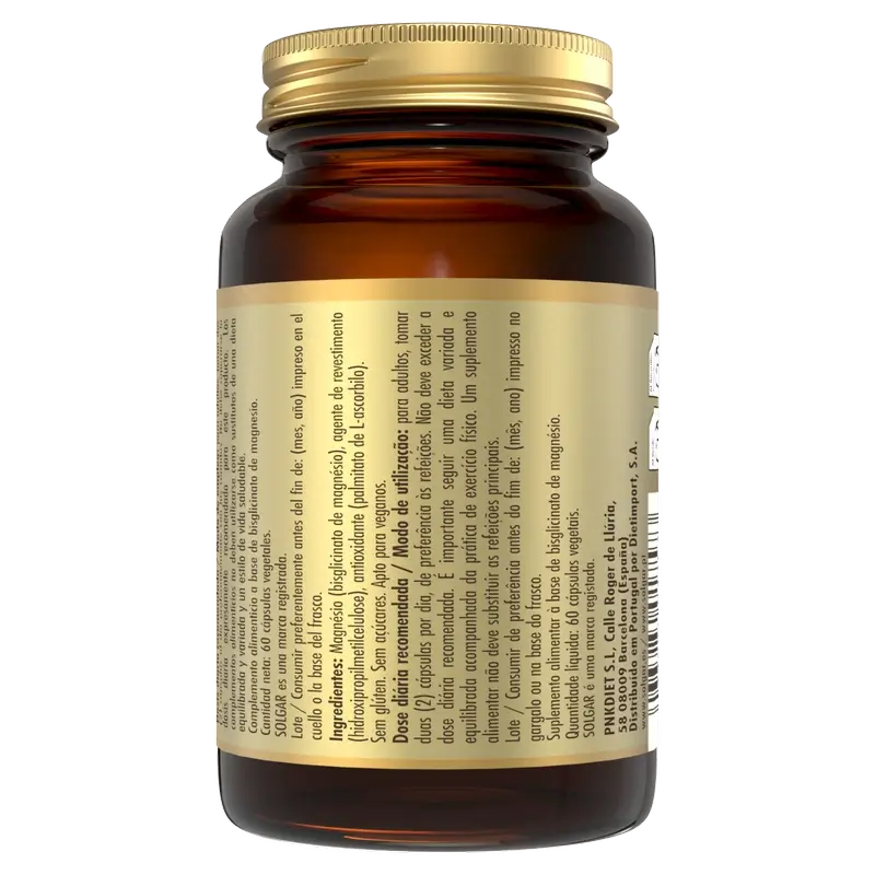 Solgar Magnesium Bisglycinate, 60 Cápsulas Vegetais