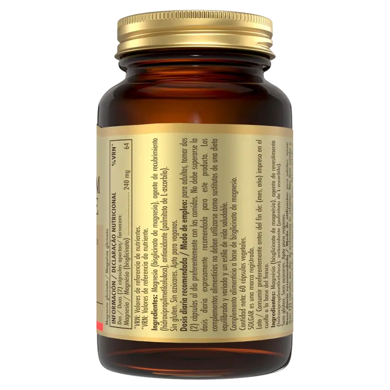 Solgar Magnesium Bisglycinate, 60 Cápsulas Vegetais
