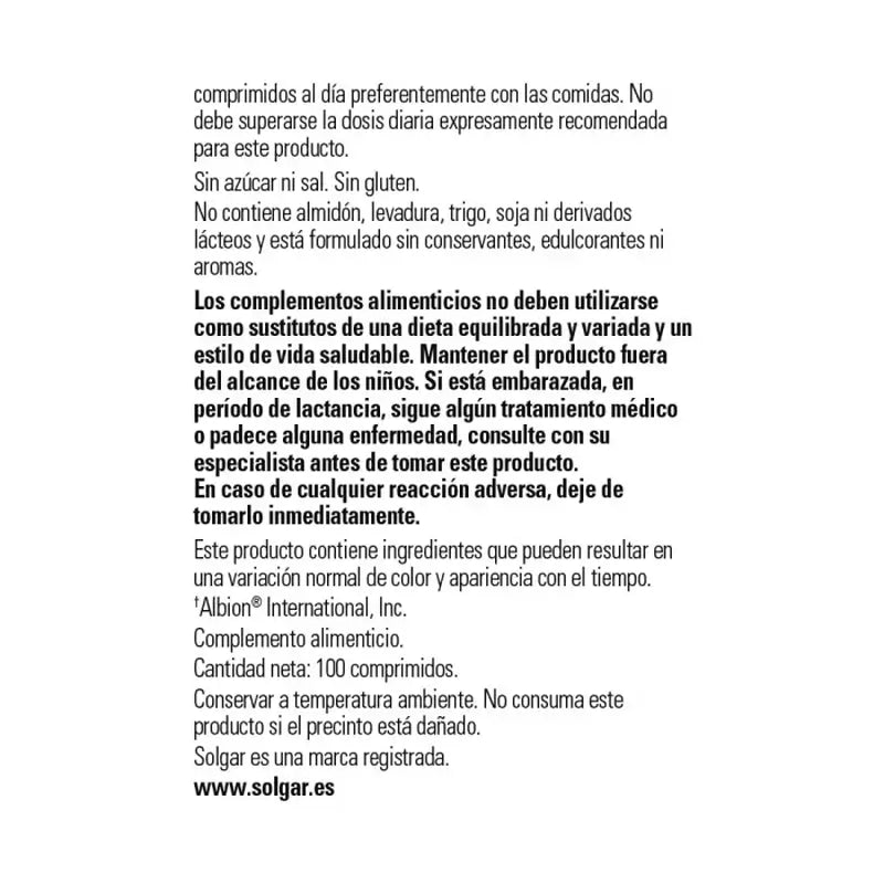 Solgar Chelated Magnesium, 100 Comprimidos