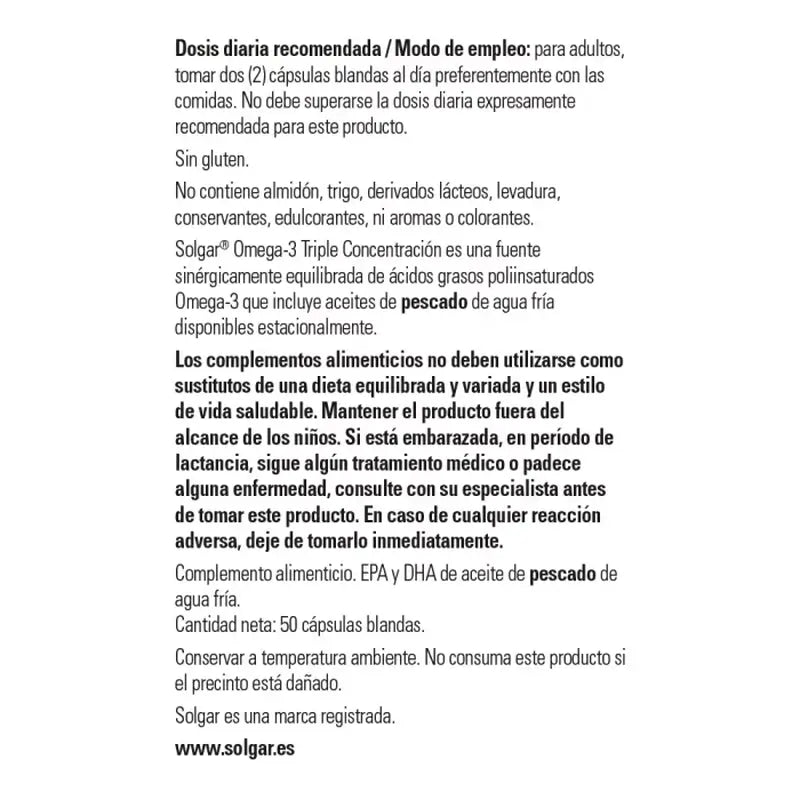 Solgar Omega-3 Concentração Tripla, 100 cápsulas