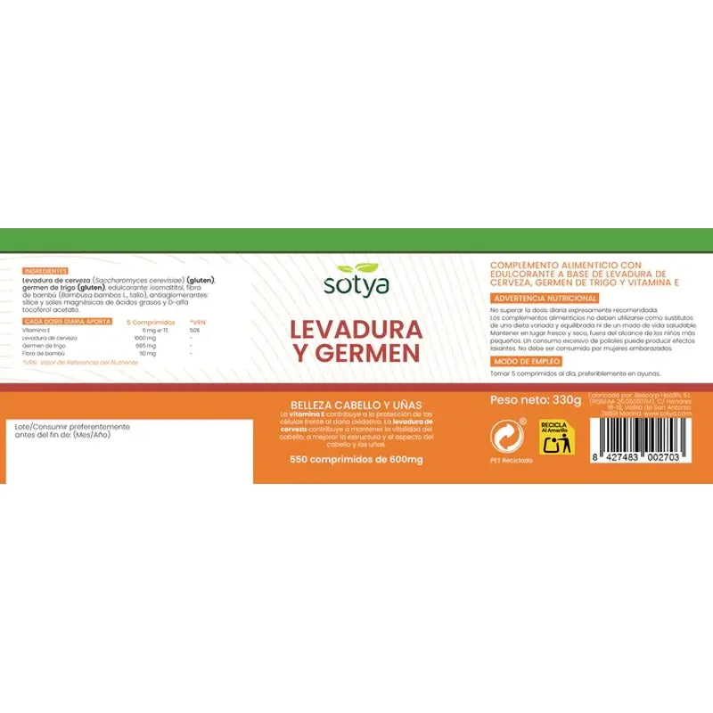 Sotya Levedura de Cerveja + Germe de Trigo 550 Comprimidos