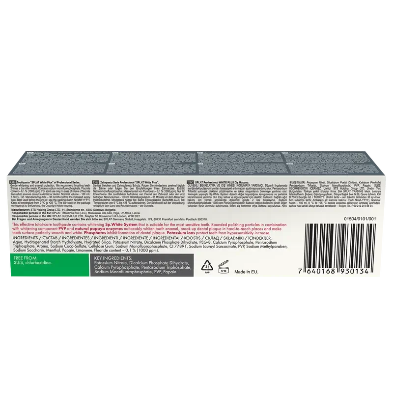 Pasta de dentes Splat White Plus Professional, 100 ml