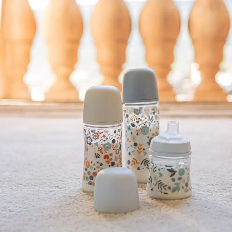 Suavinex Biberão 150 ml, fluxo lento (S), +0 meses, Azul Flores do País das Maravilhas